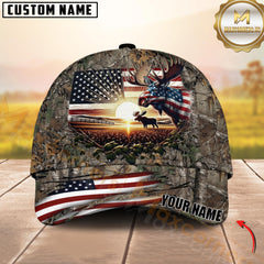 Maxcorners Hunting American Flag Moose Sunrise Farm Scene Camo Custom Name 3D Cap (6 Colors)