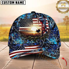 Maxcorners Hunting American Flag Turrkey Sunrise Farm Scene Camo Custom Name 3D Cap (6 Colors)