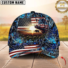 Maxcorners Hunting American Flag Boar Sunrise Farm Scene Camo Custom Name 3D Cap (6 Colors)