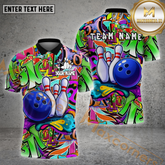 Maxcorners Bowling Shirt Street Art Explosion Multicolor Options Personalized Name, Team Name 3D Shirt (4 Colors)