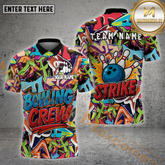 Maxcorners Bowling Shirt Graffiti Bowling Crew Strike Style Multicolor Options Personalized Name, Team Name 3D Shirt (4 Colors)