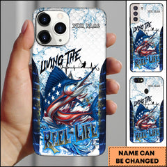 Maxcorners Marlin Fishing Living The Reel Life Patriotic Water Splash Art Personalized Name Phone Case