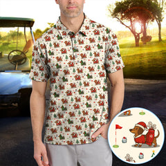 Maxcorners Christmas Dachshund Golf Polos, Cute Holiday Dog Golfer Shirt, Xmas Golf Gift For Golfer