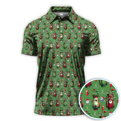 Maxcorners Christmas Pattern Golf Polos, Funny Golf Shirt For Men, Xmas Golf Gift For Golfer
