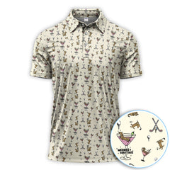 Maxcorners Funny Dachshund Golf Polos, Weenies Dog And Martinis Pattern Shirt For Men, Crazy Golf Shirt For Golfer