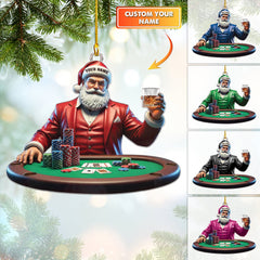 Maxcorners Personalized Poker Santa Ornament, Custom Santa Poker Ornament, Poker Christmas Ornaments, Gift For Gambler Lover