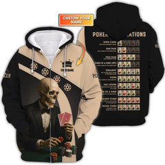 Maxcorners Personalized Name Skeleton Playing Poker Shirts, Funny Poker T-Shirt, Men’s Poker PolosLM1009