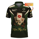 Maxcorners Kiss My Ace Poker Shirt, Funny Poker Polos, Personalized Name Poker ShirtsLM1009