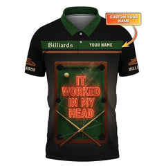 Maxcorners It Worked In My Head Billiards Shirts, Funny Billiard Polos, Personalized Name Pool Player Shirt LM0509