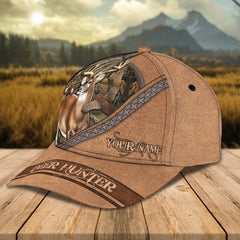 Maxcorners Deer Hunting Brown Leather Pattern Personalized Cap