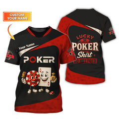 Maxcorners Custom Name Poker Shirt - Red Black Tee with Chip, Card & “Do Not Fold†QuoteLM1009
