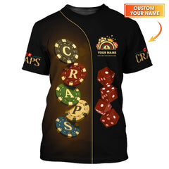 Maxcorners Craps T Shirt Custom Name, Poker Chips and Craps Design, Casino Poker Polo ShirtLM1009