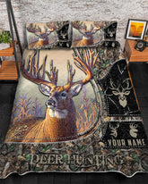 Maxcorners Personalized Name Eternity Ancient Textures Deer Hunting Quilt Bedding Set (Multi Color Options)