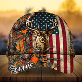 Maxcorners Vintage American Flag Deer Hunting Camo Pattern 3D Multicolor Personalized Cap
