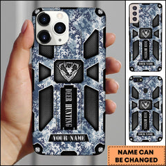 Maxcorners Hunting Phonecase Navy Blue Digital Camouflage Tactical Armor Deer Emblem Personalized Name 3D Phone Case