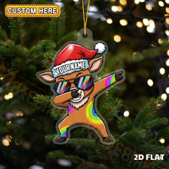 Maxcorners Funny Deer Christmas Personalized Name Reindeer Dab Pose Ornament And Keychain Custom Gift For Hunters 2D Flat