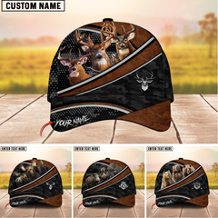 Maxcorners Trio Hunting Leather & Camo Pattern Personalized Name 3D Cap (Deer/Moose/Bear/Boar)