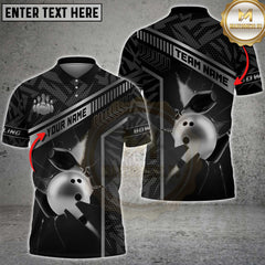 Maxcorners bowling shirt featuring gold strike line pattern, unisex 3D polo with custom name and team option