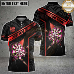 Maxcorners darts shirt with gold strike line design, customizable 3D polo shirt for teams and players.