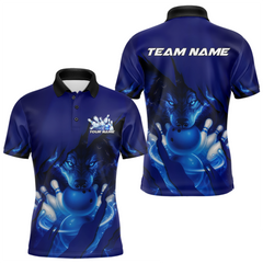 Maxcorners Blue Bowling Shirts for Team Women Men Custom Wolf Bowling Jerseys for Couples LM0412