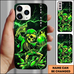 Maxcorners Bowling Phonecase Green Thunder Skeleton Bowling Personalized Name 3D Phone Case