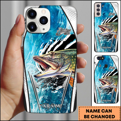 Maxcorners Pike Fishing Modern Water Art Fishing Makes Me Happy Personalized Name Phone Case