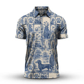 Maxcorners Pattern Golf Shirt, Dachshund Golf Shirt For Men, Toile De Jouy Shirt For Golfer