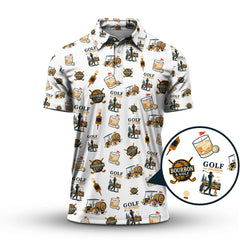 Maxcorners Bourbon Whiskey & Golf Polos, Funny Pattern Golf Shirt, Golf Gift For Men's