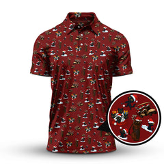 Maxcorners Christmas Golf Shirt, Crazy Pattern Golf Shirt For Pet Lover, Funny Cat Golf Shirt For Men