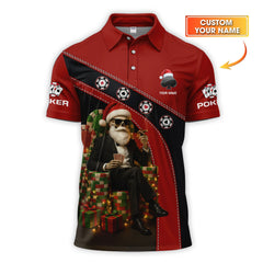 Maxcorners Personalized Christmas Poker Skull Santa Polos, Funny Poker Shirt For Men With Custom Name, Xmas Poker Shirt For Gamble