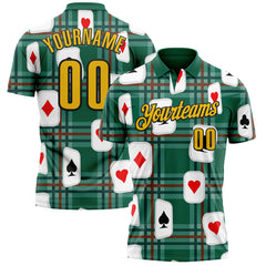 Maxcorners Custom Green Yellow-Black 3D Gambling Poker Performance Polo Shirt LM1009
