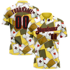 Maxcorners Custom Yellow Black-Red 3D Gambling Poker Performance Polo Shirt LM1009