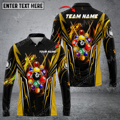 Maxcorners Billiards 8 Ball Texture Multicolor Option Customized Name Long Sleeve Polo Shirt