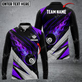 Maxcorners Billiards Ball 8 Fire Multicolor Option Customized Name Long Sleeve Polo Shirt