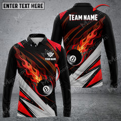 Maxcorners Billiards Ball 8 Fire Multicolor Option Customized Name Long Sleeve Polo Shirt