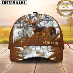 Maxcorners Deer Hunting Camo Leather Cross Rustic Pattern Personalized Name 3D Cap (6 Colors)