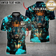 Maxcorners Bowling Tiger King Crown Red Roses Multioptions Personalized Name, Team Name Unisex 3D Shirt