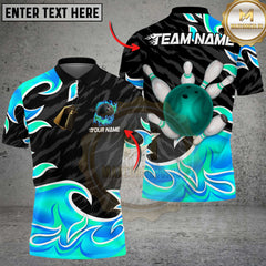 Maxcorners Flaming Bowling Strike Multicolor Customized Name, Team Name 3D Shirts