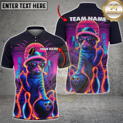 Maxcorners Bowling Cat Neon Style Multicolor Customized Name, Team Name 3D Shirts