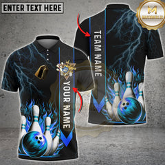 Maxcorners Bowling Flame Multicolor Customized Name, Team Name 3D Shirts