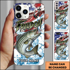 Maxcorners Striped Bass Fishing Freedom American Flag Water Splash Art Personalized Name Phone Case