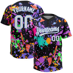 Maxcorners Custom Graffiti Pattern White-Light Blue 3D Two-Button Unisex Softball Jersey LM0609