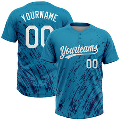 Maxcorners Custom Teal White-Royal 3D Pattern Two-Button Unisex Softball Jersey
LM0609