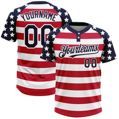 Maxcorners Custom White Navy-Red American Flag Fashion Two-Button Unisex Softball Jersey 3D Shirt
LM0609
