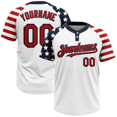 Maxcorners Custom White Red-Navy 3D American Flag Fashion Two-Button Unisex Softball Jersey
LM0609