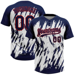 Maxcorners Custom Navy Red-White 3D Pattern Abstract Sharp Shape Two-Button Unisex Softball Jersey
LM0609