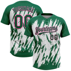 Maxcorners Custom Kelly Green Pink-White 3D Pattern Abstract Sharp Shape Two-Button Unisex Softball Jersey
LM0609