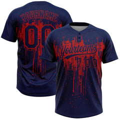 Maxcorners Custom Navy Red 3D Pattern Dripping Splatter Art Two-Button Unisex Softball Jersey
LM0609