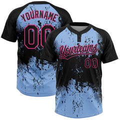 Maxcorners Custom Black Light Blue-Pink 3D Pattern Abstract Splatter Grunge Art Two-Button Unisex Softball Jersey
LM0609