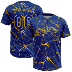 Maxcorners Custom Royal Yellow 3D Pattern Abstract Network Two-Button Unisex Softball Jersey
LM0609